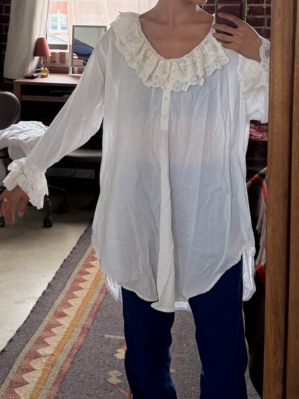 Victoria's Secret Vintage White Ruffled V-Neck Tunic Blouse